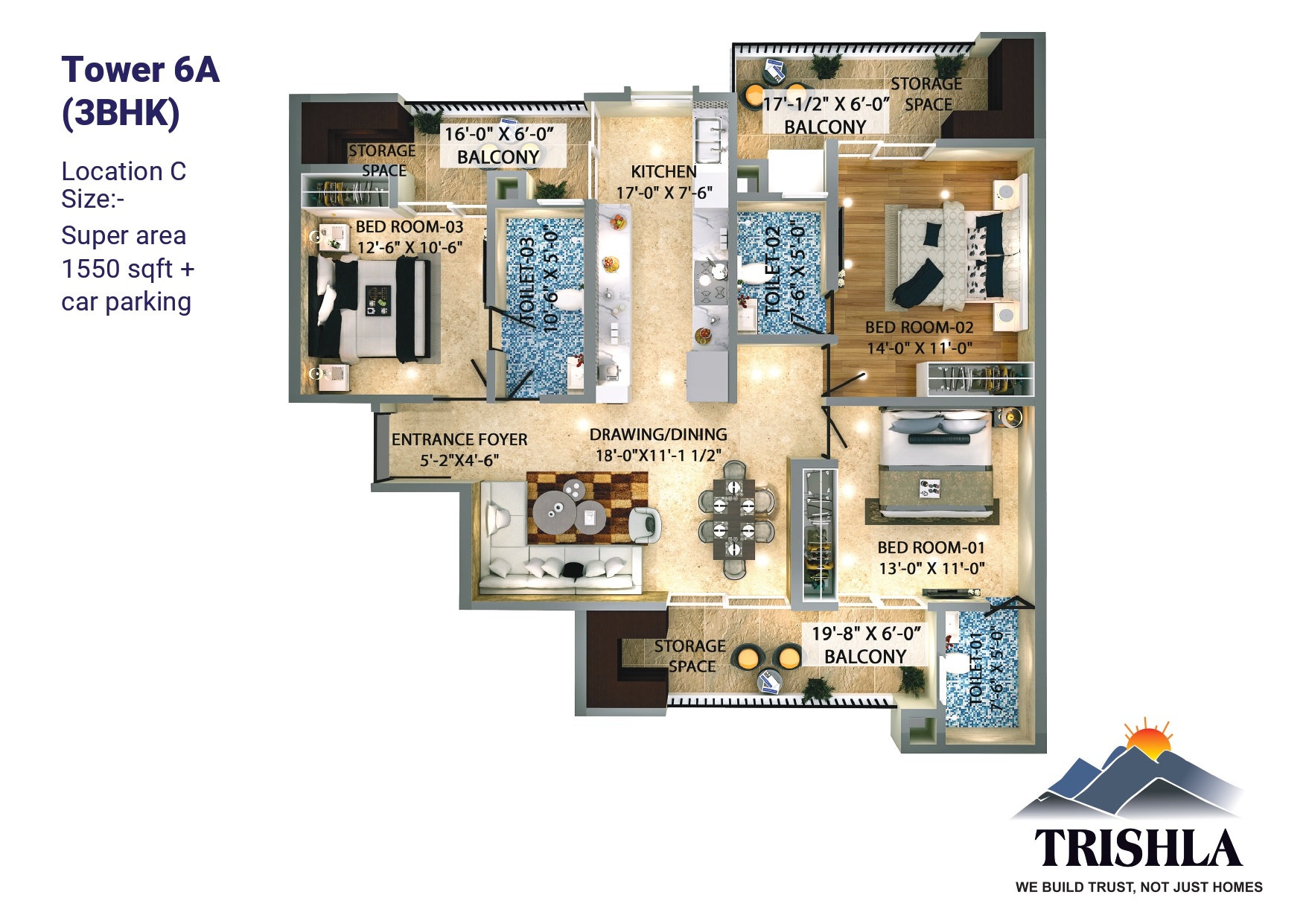Trishla City 3BHK Floor Plan